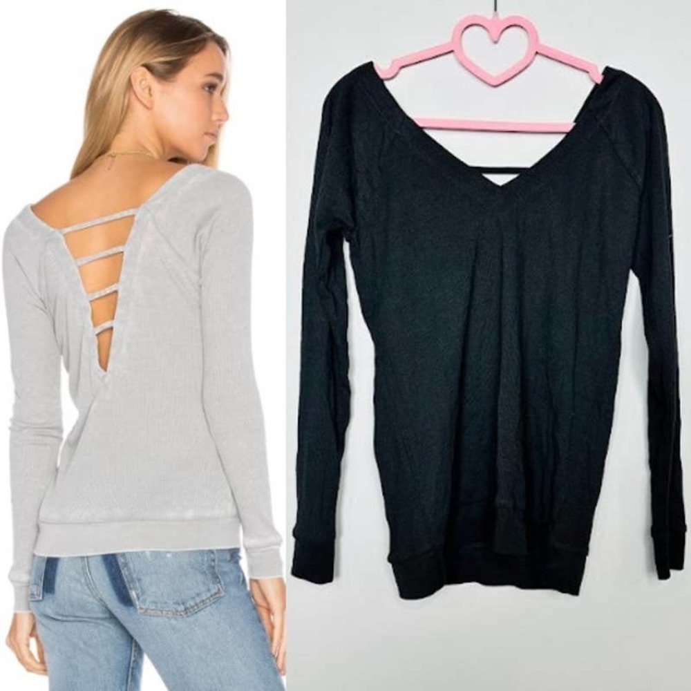 Chaser NWT RIbbed Strappy Double V-Neck Raglan Pullover Top Size Medium